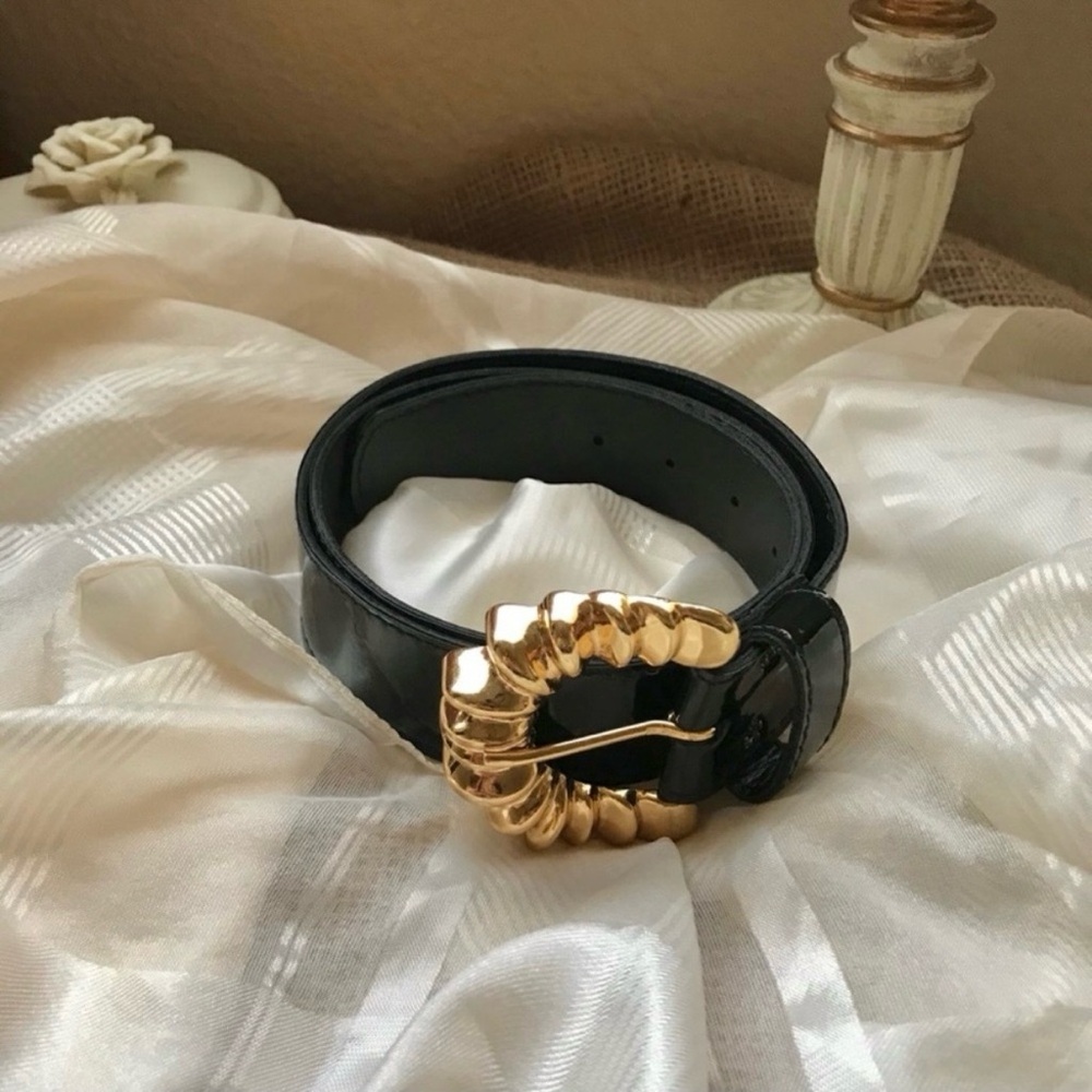 Vintage Gold Tone Simulated Leather Belt